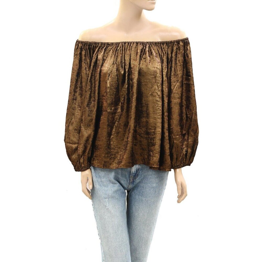 The Great The Lame Blouse Top Off The Shoulder Long Sleeve Bronze S NWT 274477